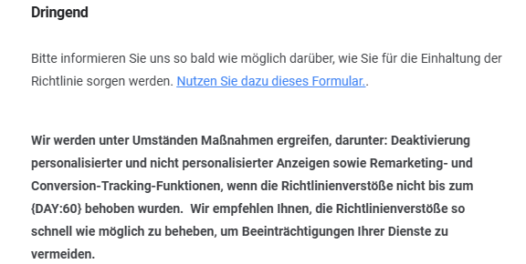 Googles Mail zur Einhaltung der Richtlinie zur Einwilligung der Nutzer in der EU